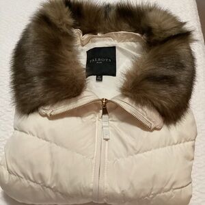 Talbots Cream Puffer Jacket with Faux Fur Collar